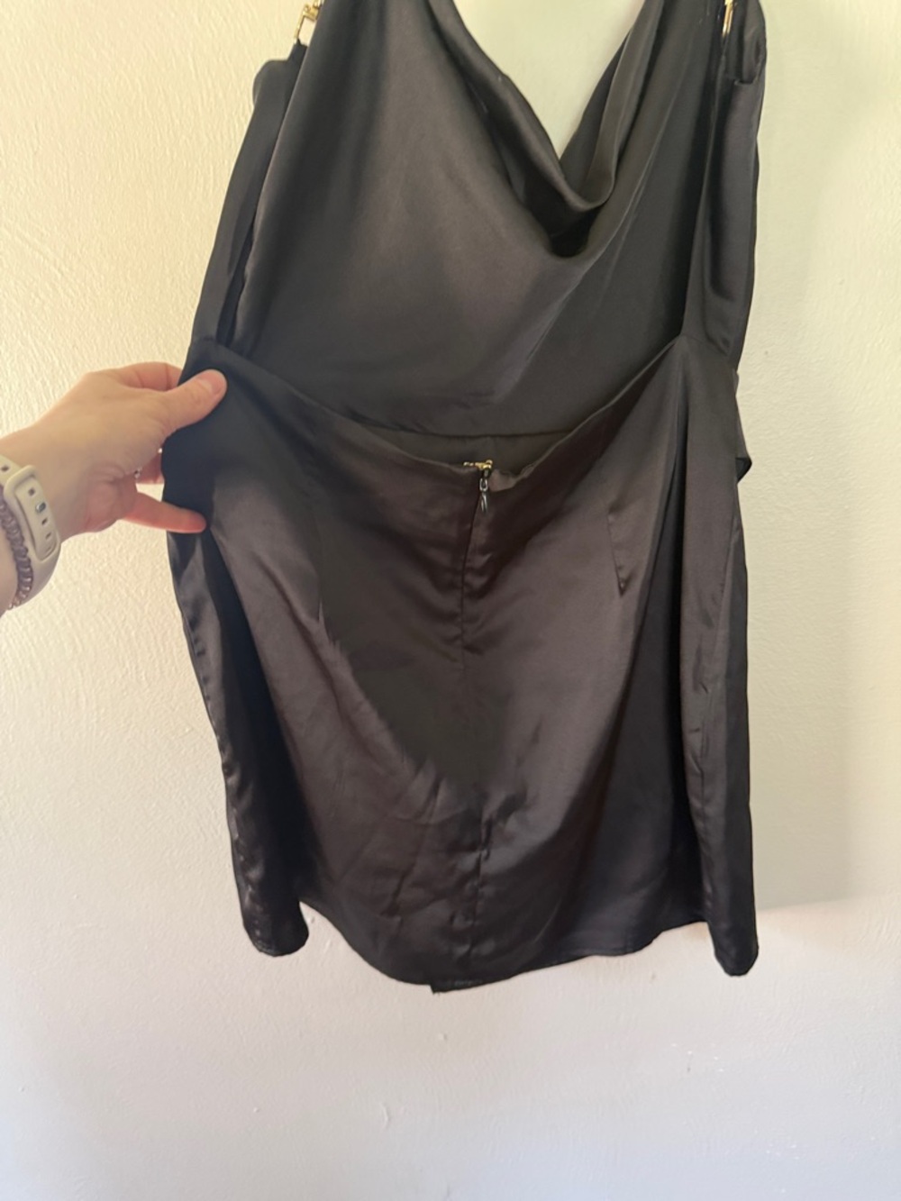 Black Backless Slip Dress with Gold Chain Straps - Picture 5 of 7
